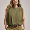 Anthology Khaki Modal Shoulder Pad Top