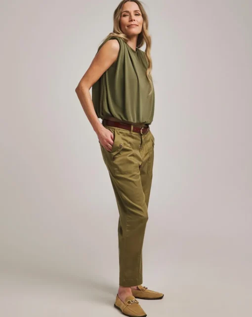 Anthology Khaki Modal Shoulder Pad Top