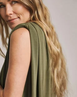 Anthology Khaki Modal Shoulder Pad Top