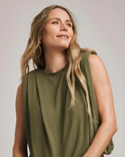 Anthology Khaki Modal Shoulder Pad Top