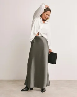 Anthology Pewter Satin Slip Skirt