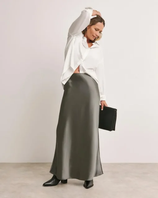 Anthology Pewter Satin Slip Skirt