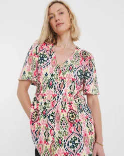 Aztec Print Angel Sleeve Longline Top