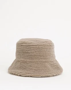 Beige Borg Bucket Hat
