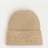 Beige Sequin Detail Beanie
