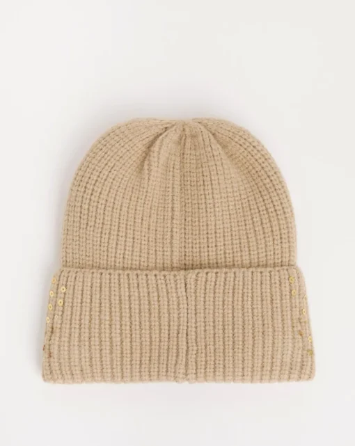 Beige Sequin Detail Beanie