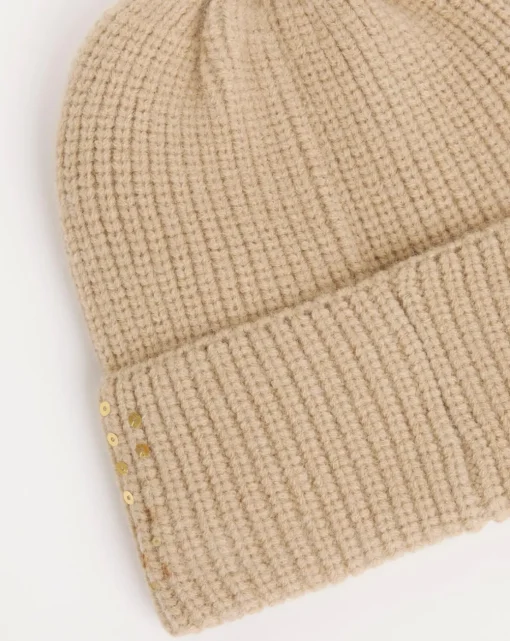 Beige Sequin Detail Beanie