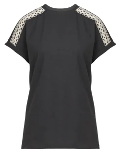 Black Crew Neck Embroidered Shoulder T-Shirt