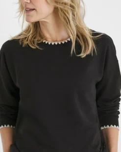 Black Crew Neck Stitch Detail Sweatshirt