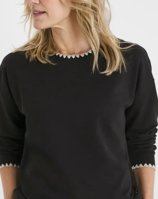 Black Crew Neck Stitch Detail Sweatshirt