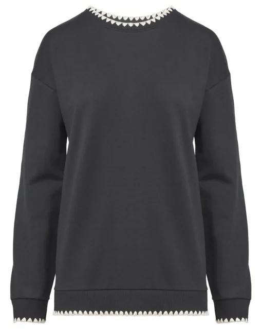 Black Crew Neck Stitch Detail Sweatshirt