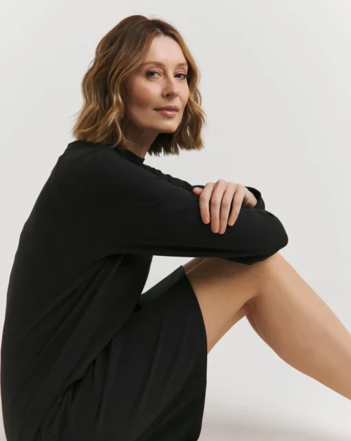 Black Crew Neck Sweat Dress
