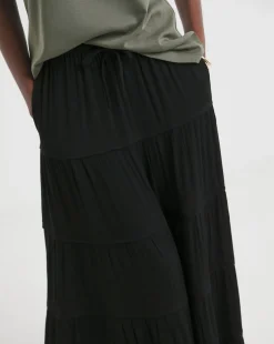 Black Crinkle Tiered Maxi Skirt