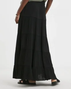 Black Crinkle Tiered Maxi Skirt