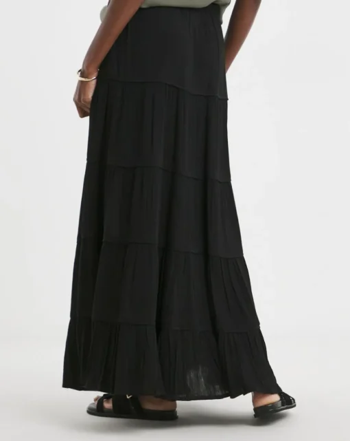 Black Crinkle Tiered Maxi Skirt