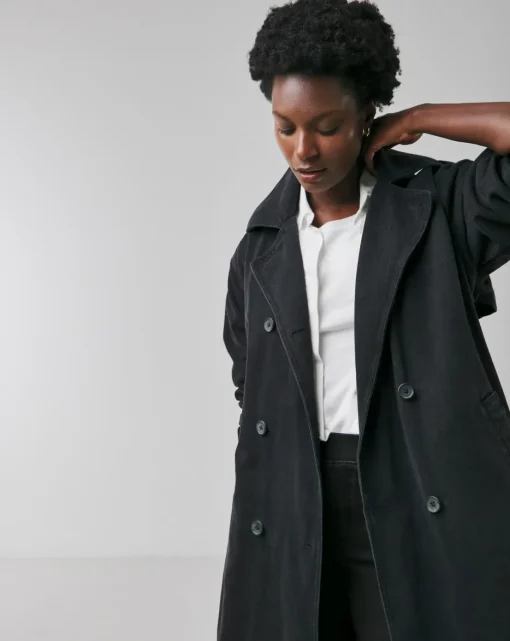 Black Denim Hooded Trench
