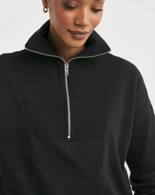 Black Half Zip Bubble Hem Sweatshirt