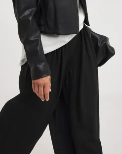 Black Herringbone Wide Leg Pull On Trouser