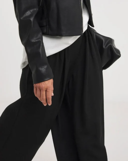 Black Herringbone Wide Leg Pull On Trouser