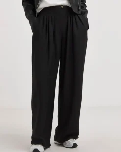 Black Herringbone Wide Leg Pull On Trouser