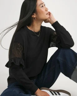 Black Lace Sleeve Detail Sweatshirt