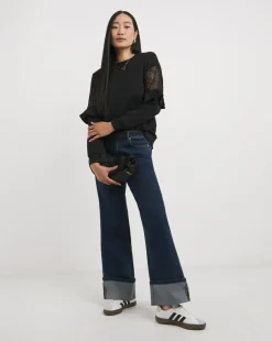 Black Lace Sleeve Detail Sweatshirt