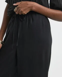 Black Linen Mix Cropped Wide Leg Culottes
