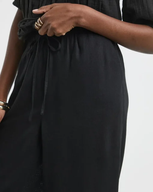 Black Linen Mix Cropped Wide Leg Culottes