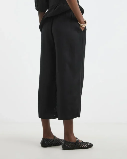 Black Linen Mix Cropped Wide Leg Culottes