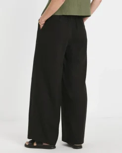 Black Linen Mix Wide Leg Trouser
