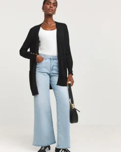 Black Longline Cardigan With Button Cuff