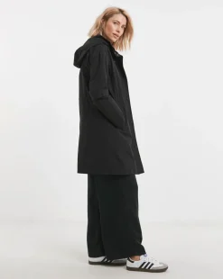 Black Longline Shower Resist Rain Jacket