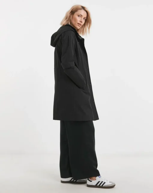 Black Longline Shower Resist Rain Jacket