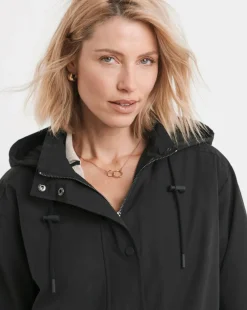 Black Longline Shower Resist Rain Jacket