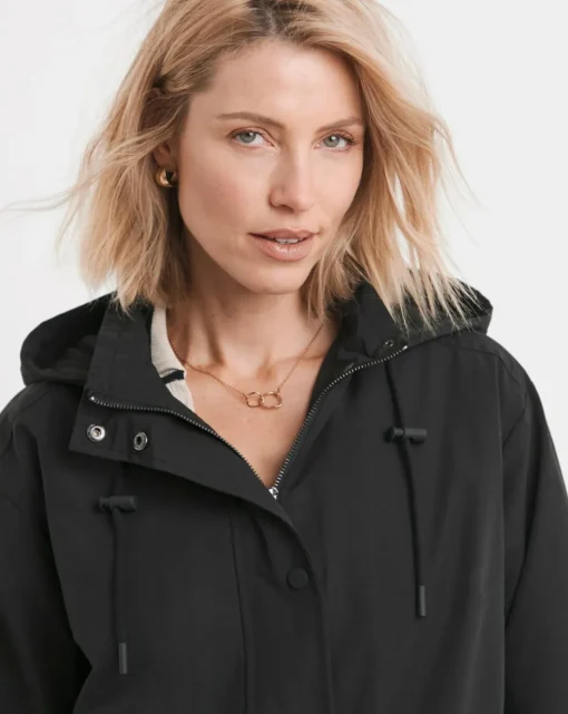 Black Longline Shower Resist Rain Jacket