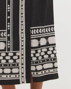 Black Print Pull On Column Midi Skirt