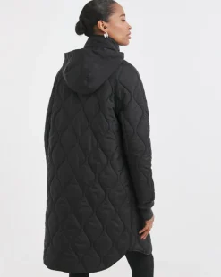 Black Quilt Collar Mid Length Jacket