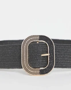 Black Raffia Stretch Belt