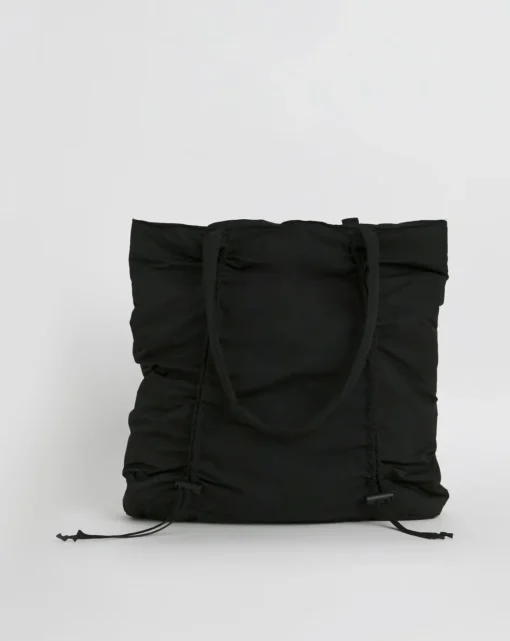 Black Ruched Detail Nylon Tote Bag