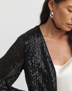 Black Sequin Longline Cardigan