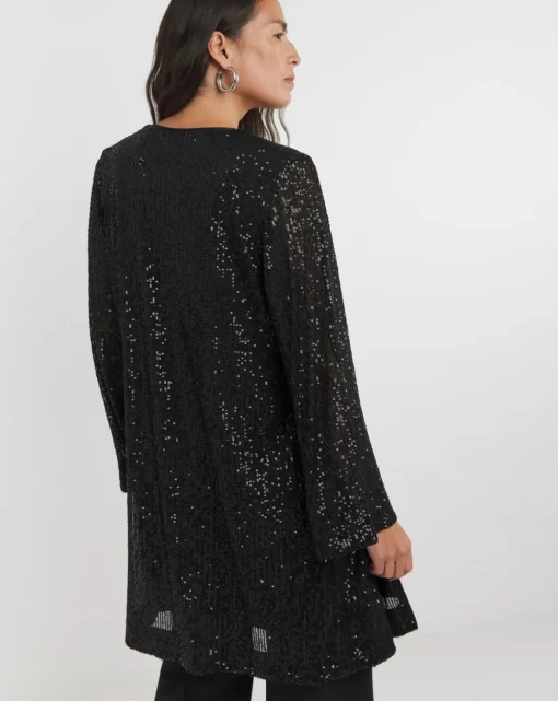 Black Sequin Longline Cardigan