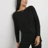Black Slash Neck Longline Heatseal Soft Touch Top