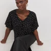 Black Spot Double Angel Sleeve V Neck Top