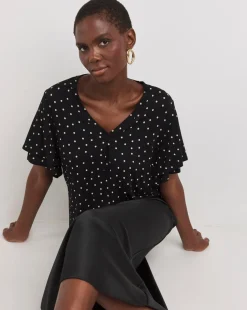 Black Spot Double Angel Sleeve V Neck Top