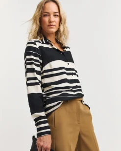 Black Stripe Dipped Back Viscose Shirt