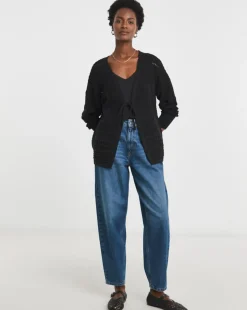 Black Tie Front Crochet Cardigan