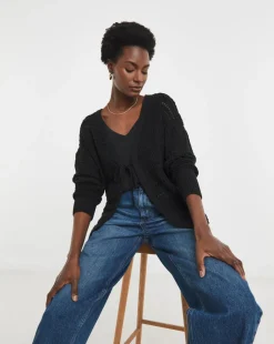 Black Tie Front Crochet Cardigan