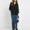 Black V Neck Mesh Blouse