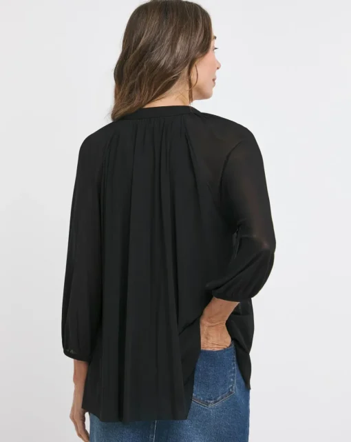 Black V Neck Mesh Blouse