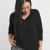Black V-Neck Longline Split Hem Slouch T-Shirt